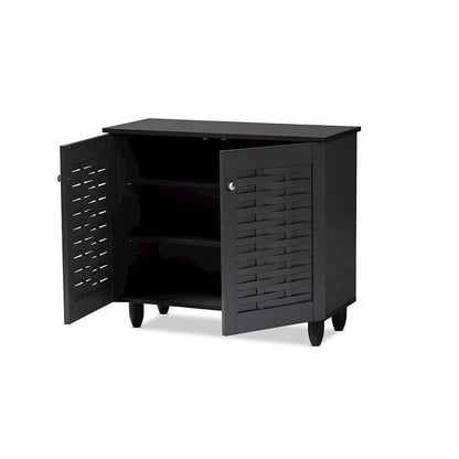 Dark Gray 2-Door Wooden Entryway Shoe Storage Cabinet
