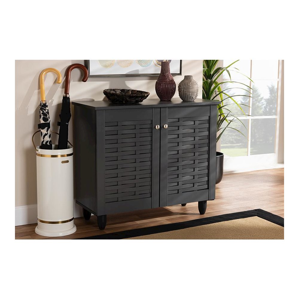 Dark Gray 2-Door Wooden Entryway Shoe Storage Cabinet