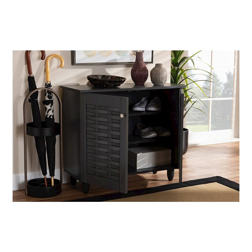 Dark Gray 2-Door Wooden Entryway Shoe Storage Cabinet