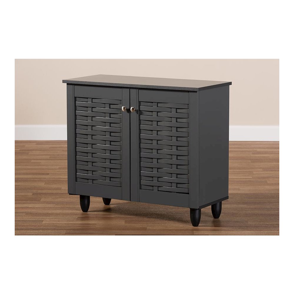 Dark Gray 2-Door Wooden Entryway Shoe Storage Cabinet