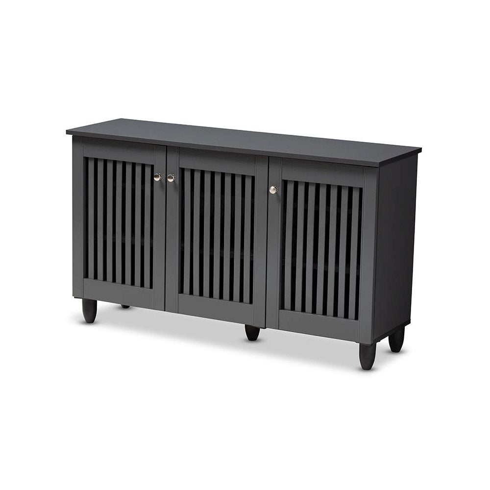 Dark Gray 3-Door Wooden Entryway Shoe Storage Wide Cabinet