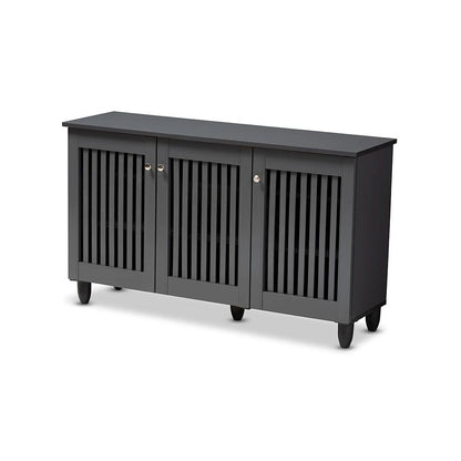 Dark Gray 3-Door Wooden Entryway Shoe Storage Wide Cabinet