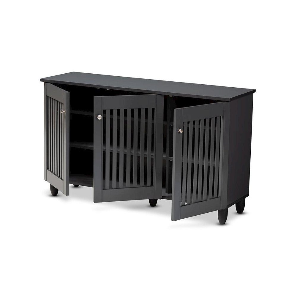 Dark Gray 3-Door Wooden Entryway Shoe Storage Wide Cabinet