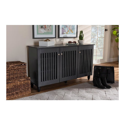 Dark Gray 3-Door Wooden Entryway Shoe Storage Wide Cabinet