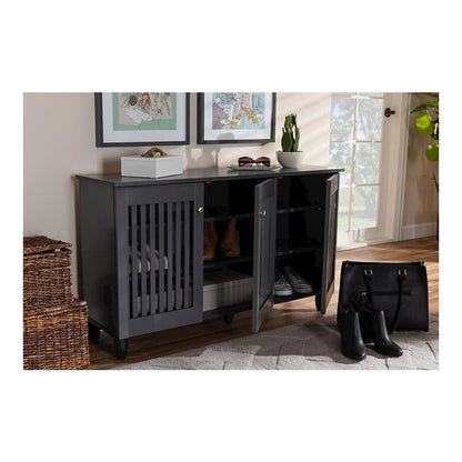 Dark Gray 3-Door Wooden Entryway Shoe Storage Wide Cabinet