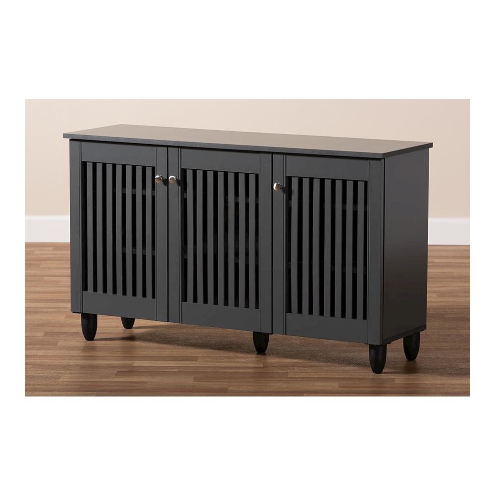 Dark Gray 3-Door Wooden Entryway Shoe Storage Wide Cabinet