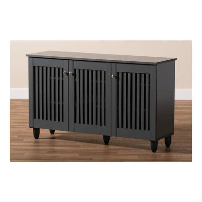 Dark Gray 3-Door Wooden Entryway Shoe Storage Wide Cabinet