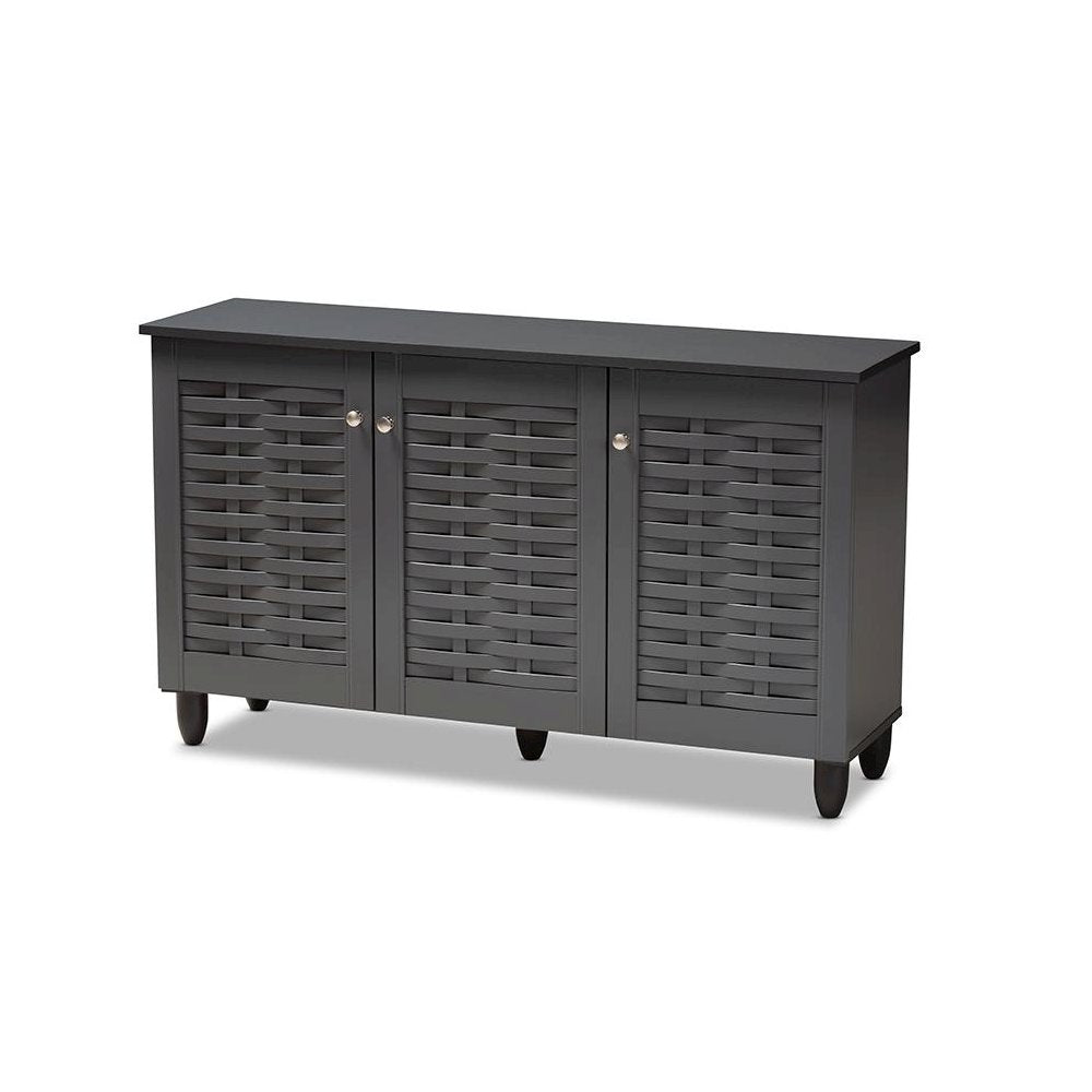 Dark Gray 3-Door Wooden Entryway Shoe Storage Cabinet