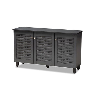 Dark Gray 3-Door Wooden Entryway Shoe Storage Cabinet
