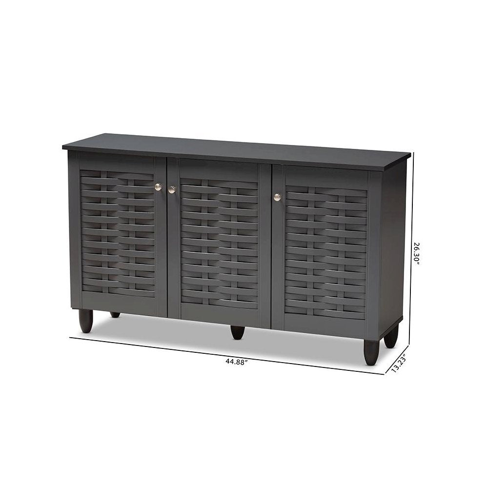 Dark Gray 3-Door Wooden Entryway Shoe Storage Cabinet