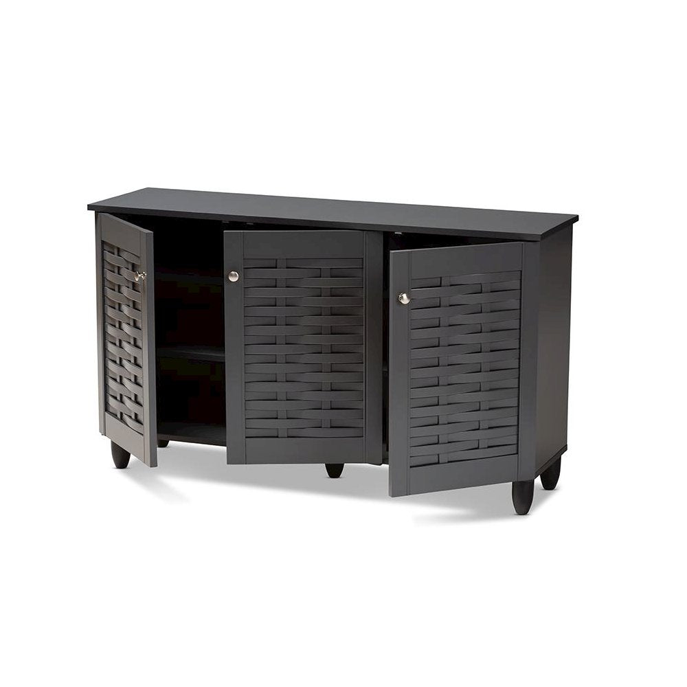 Dark Gray 3-Door Wooden Entryway Shoe Storage Cabinet