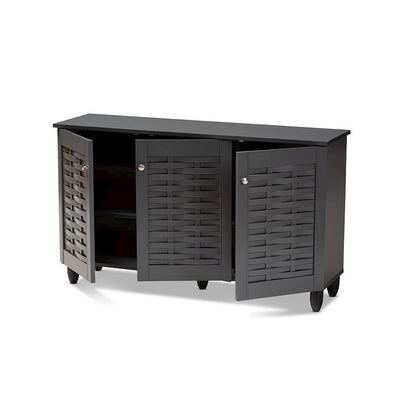Dark Gray 3-Door Wooden Entryway Shoe Storage Cabinet