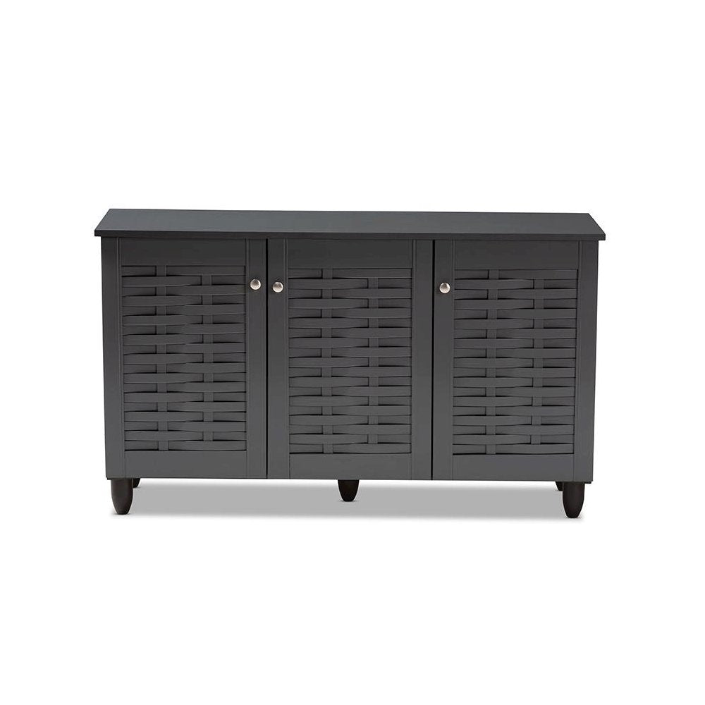 Dark Gray 3-Door Wooden Entryway Shoe Storage Cabinet