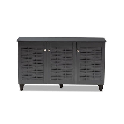 Dark Gray 3-Door Wooden Entryway Shoe Storage Cabinet