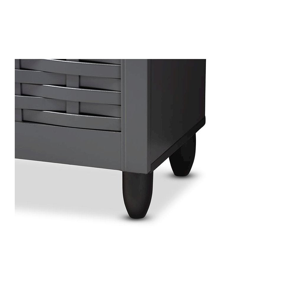 Dark Gray 3-Door Wooden Entryway Shoe Storage Cabinet