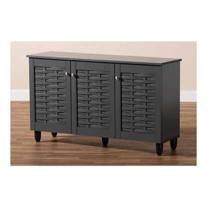 Dark Gray 3-Door Wooden Entryway Shoe Storage Cabinet