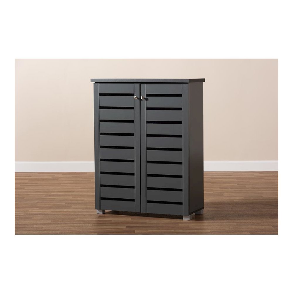 Dark Gray 2-Door Wooden Entryway Shoe Storage Cabinet