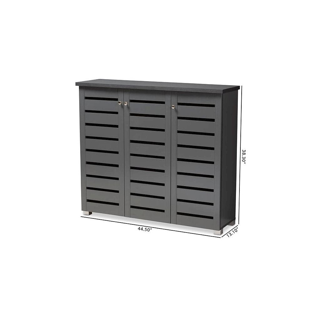 Dark Gray 3-Door Wooden Entryway Shoe Storage Cabinet