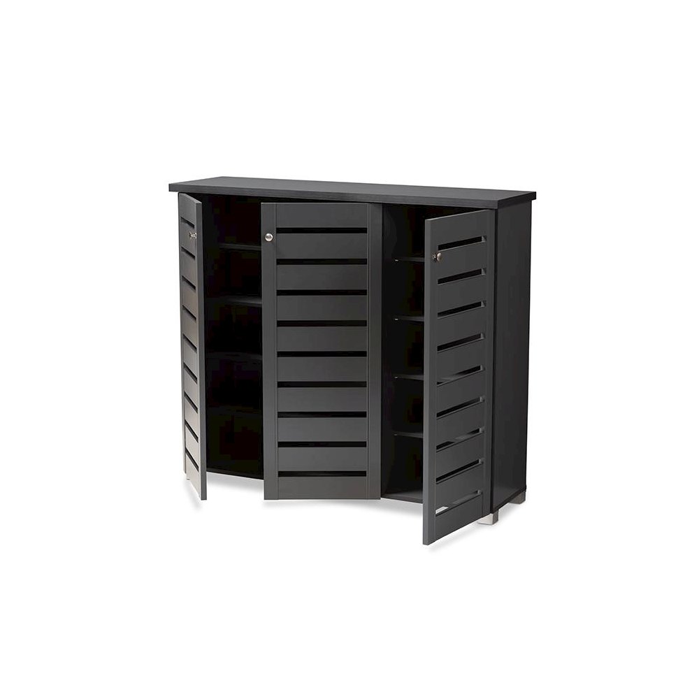 Dark Gray 3-Door Wooden Entryway Shoe Storage Cabinet