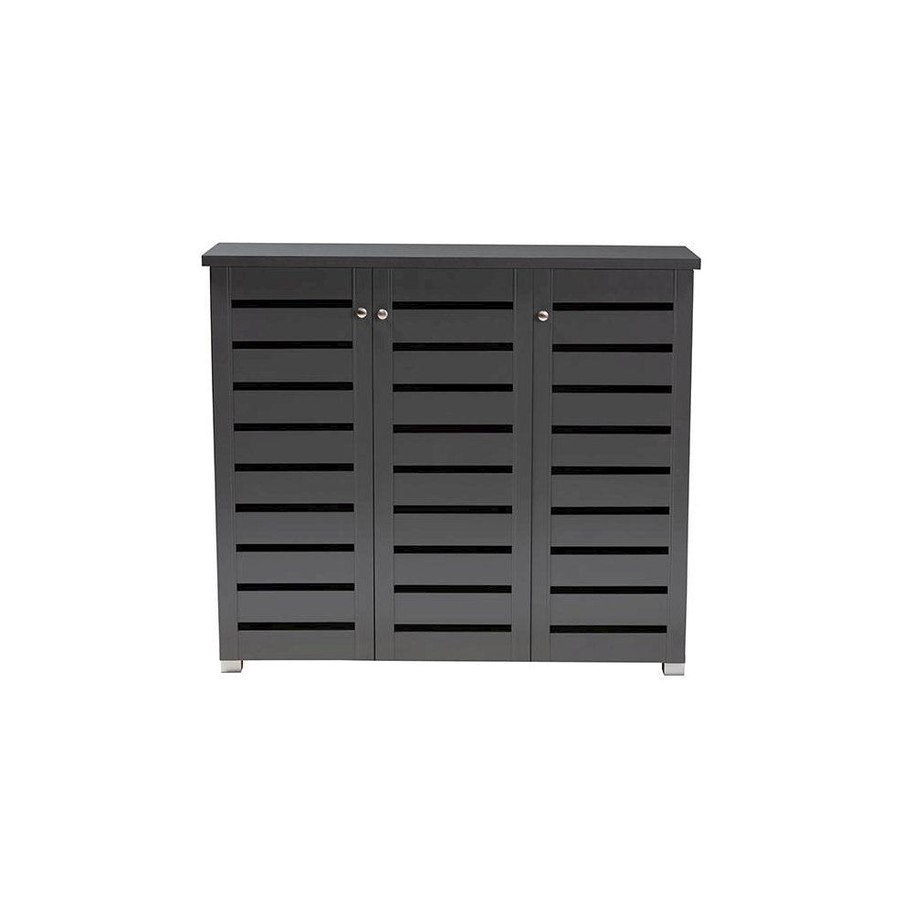 Dark Gray 3-Door Wooden Entryway Shoe Storage Cabinet