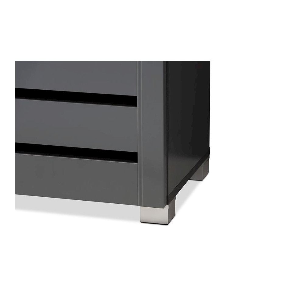 Dark Gray 3-Door Wooden Entryway Shoe Storage Cabinet