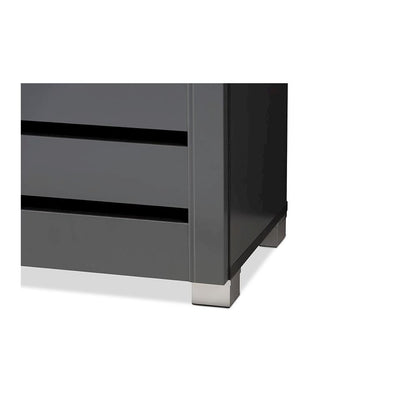 Dark Gray 3-Door Wooden Entryway Shoe Storage Cabinet