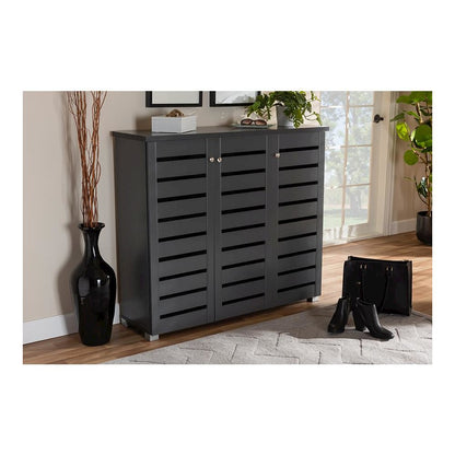 Dark Gray 3-Door Wooden Entryway Shoe Storage Cabinet