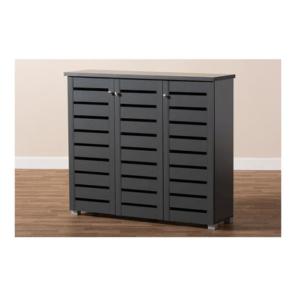Dark Gray 3-Door Wooden Entryway Shoe Storage Cabinet