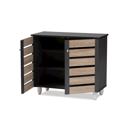 Two-Tone Oak and Dark Gray 2-Door Shoe Storage Cabinet