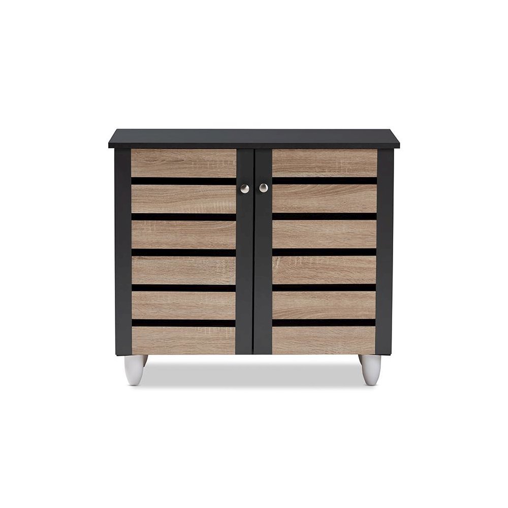 Two-Tone Oak and Dark Gray 2-Door Shoe Storage Cabinet