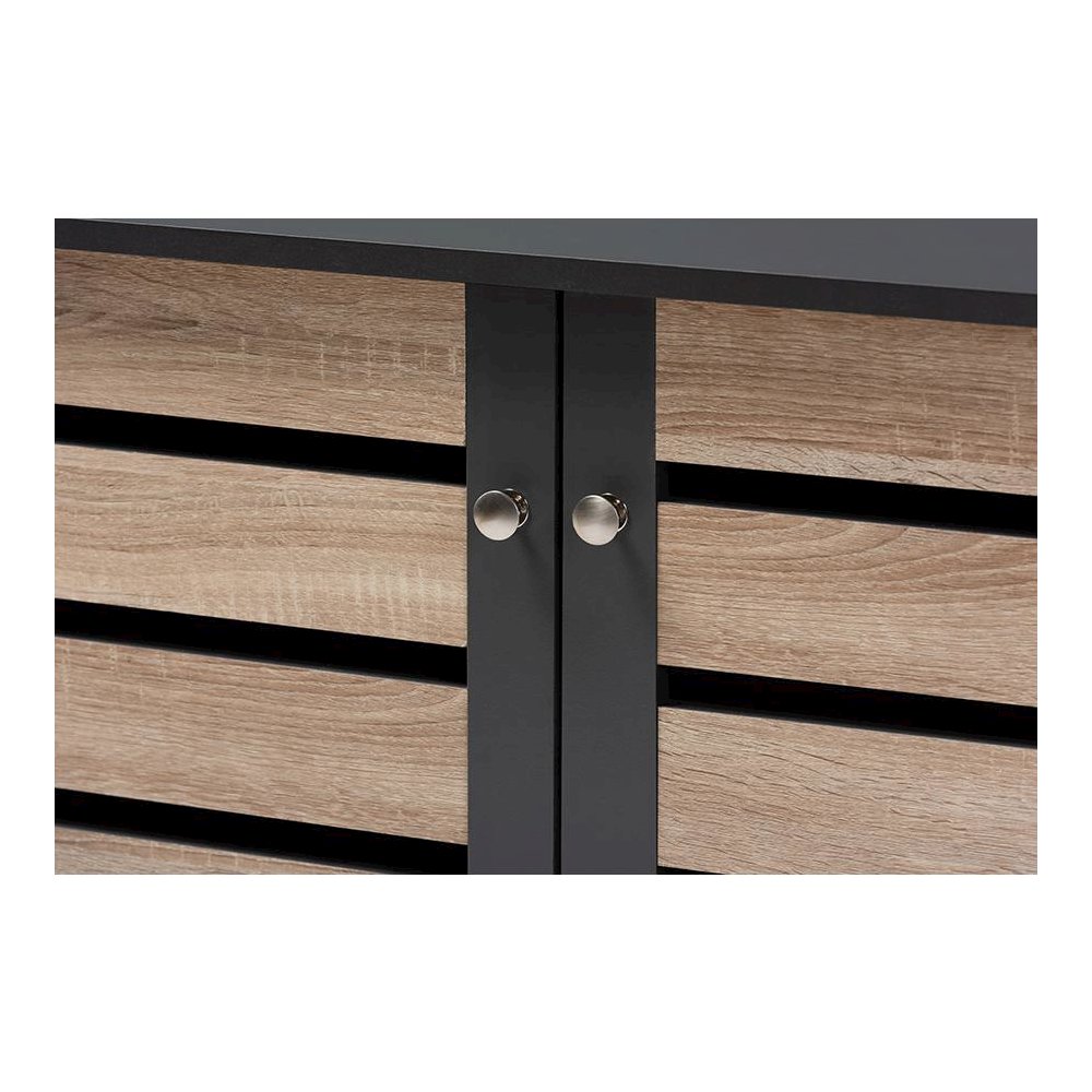 Two-Tone Oak and Dark Gray 2-Door Shoe Storage Cabinet