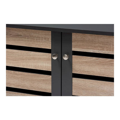 Two-Tone Oak and Dark Gray 2-Door Shoe Storage Cabinet