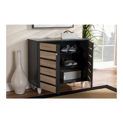 Two-Tone Oak and Dark Gray 2-Door Shoe Storage Cabinet