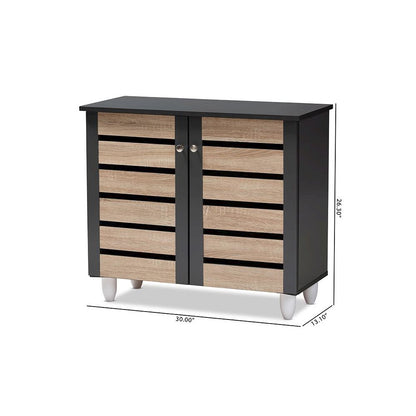 Two-Tone Oak and Dark Gray 2-Door Shoe Storage Cabinet