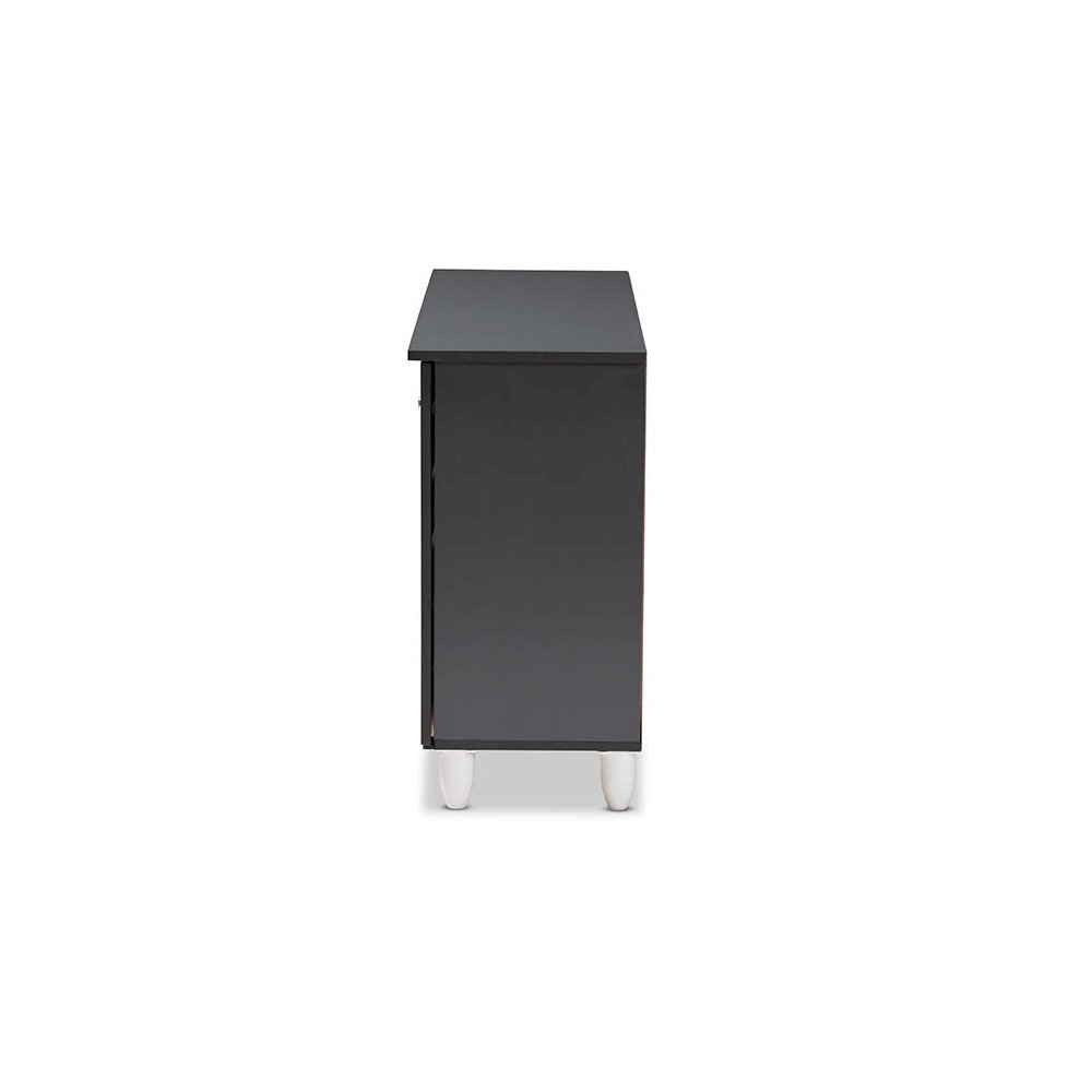 Two-Tone Oak and Dark Gray 3-Door Shoe Storage Cabinet