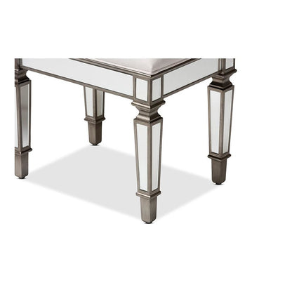 Off White Fabric Upholstered Mirrored Ottoman Vanity Bench