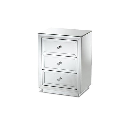 Hollywood Regency Glamour Style Mirrored 3-Drawer End Table