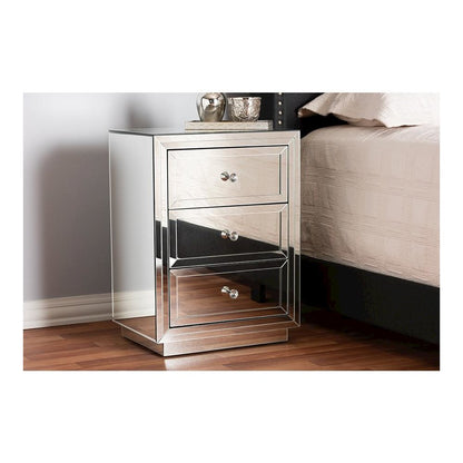 Hollywood Regency Glamour Style Mirrored 3-Drawer End Table
