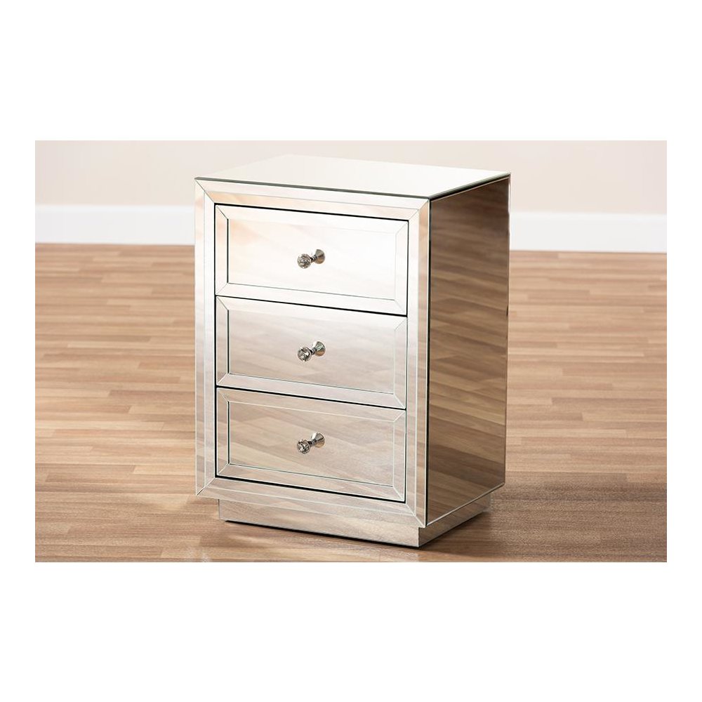 Hollywood Regency Glamour Style Mirrored 3-Drawer End Table