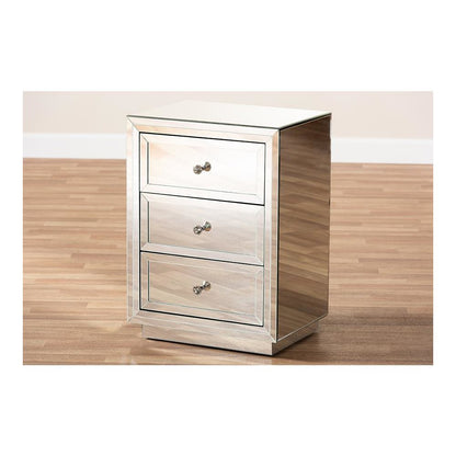 Hollywood Regency Glamour Style Mirrored 3-Drawer End Table