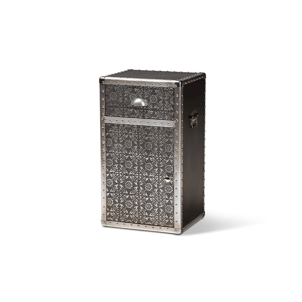 Baxton Studio Cosette Vintage Industrial Silver Metal Floral Accent Cabinet