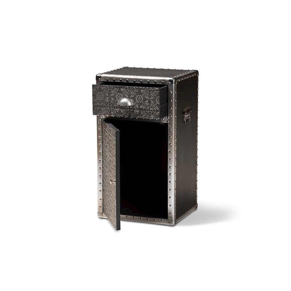 Baxton Studio Cosette Vintage Industrial Silver Metal Floral Accent Cabinet