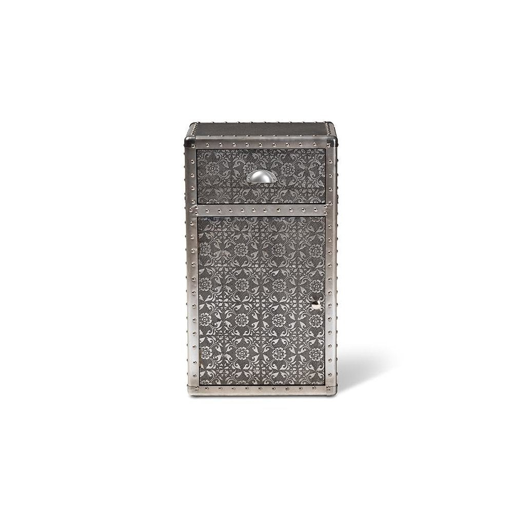 Baxton Studio Cosette Vintage Industrial Silver Metal Floral Accent Cabinet
