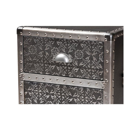 Baxton Studio Cosette Vintage Industrial Silver Metal Floral Accent Cabinet