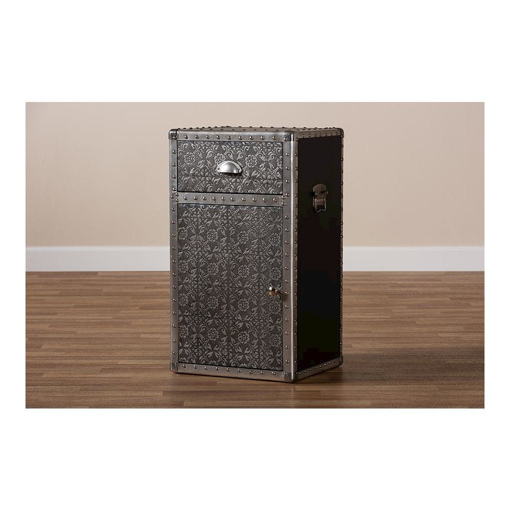 Baxton Studio Cosette Vintage Industrial Silver Metal Floral Accent Cabinet