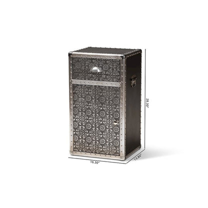 Baxton Studio Cosette Vintage Industrial Silver Metal Floral Accent Cabinet