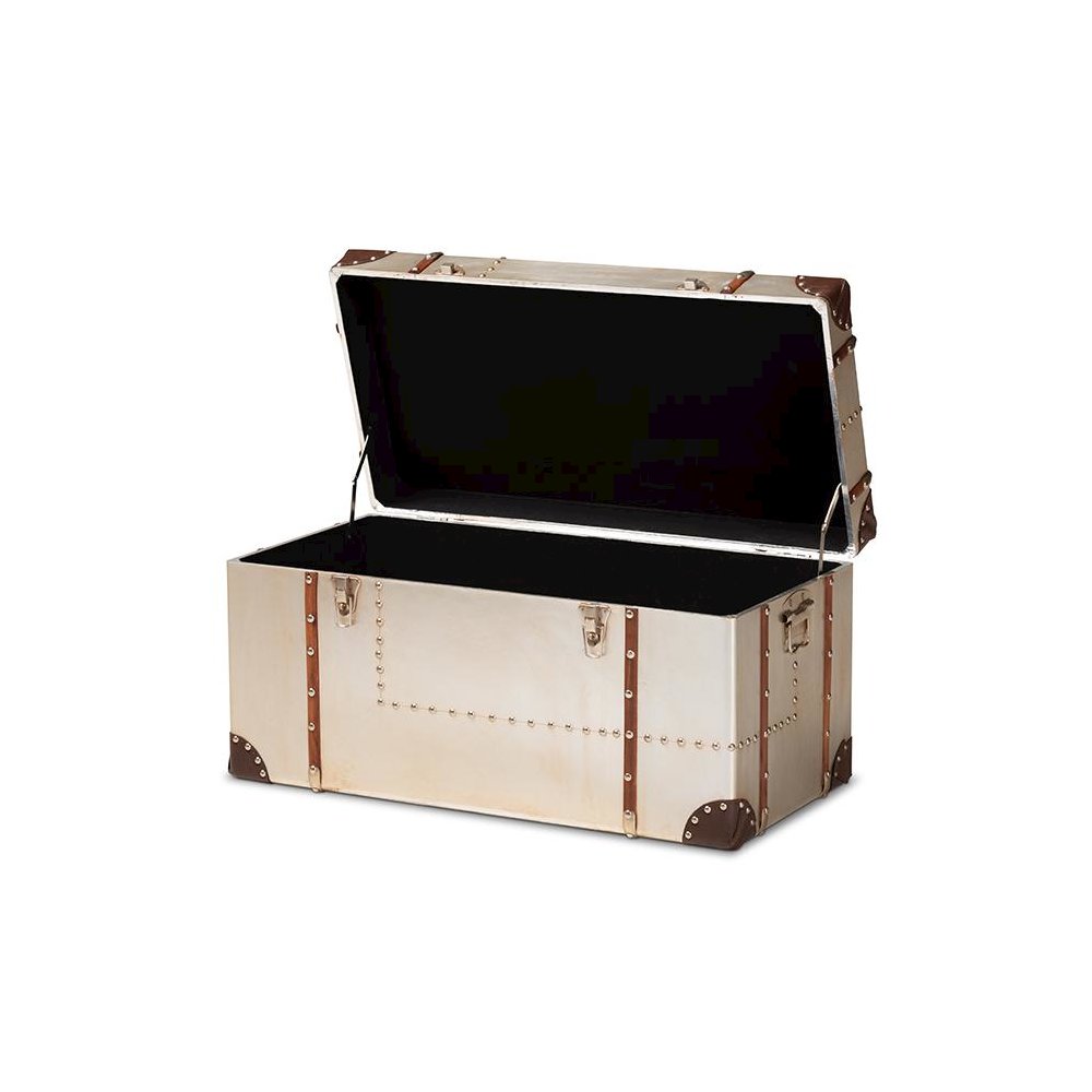 Baxton Studio Bechet French Industrial Silver Metal Storage Trunk