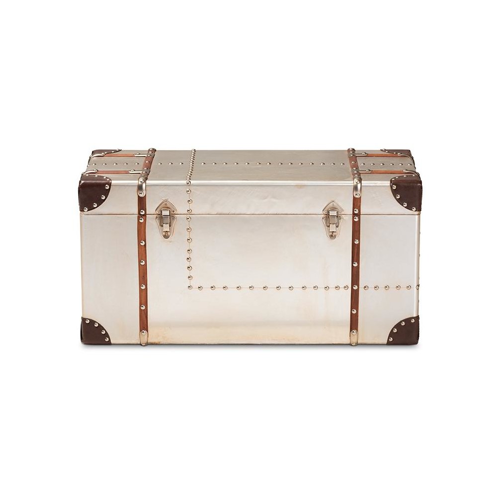 Baxton Studio Bechet French Industrial Silver Metal Storage Trunk
