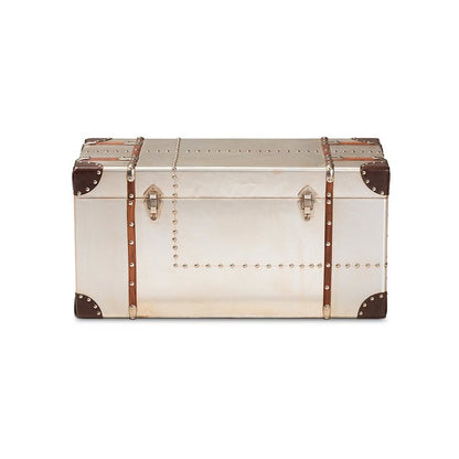 Baxton Studio Bechet French Industrial Silver Metal Storage Trunk