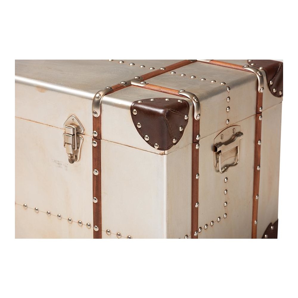 Baxton Studio Bechet French Industrial Silver Metal Storage Trunk